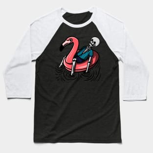 Skeleton on Flamingo Float Baseball T-Shirt